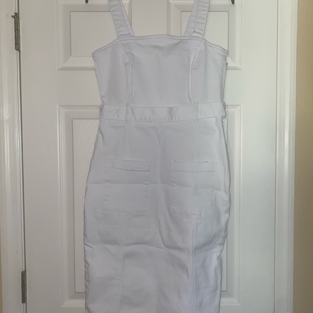 White Midi Denim Dress with Tortoise Accent by Shoe Dazzle EUC - Picture 9 of 12